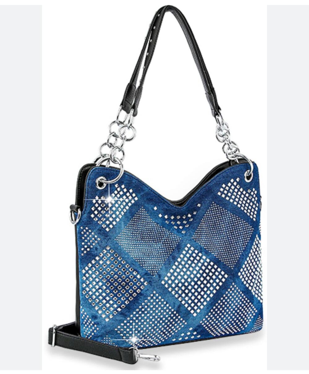Blue denim rhinestone western glam crossbody womens handbag purse NEW crossbody